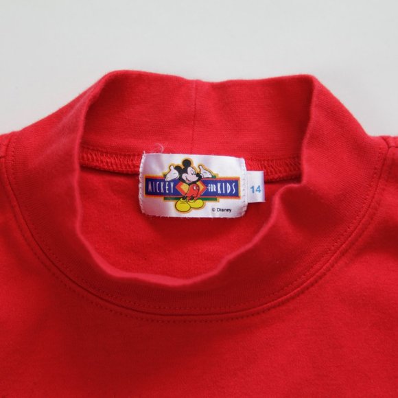 90s Era Vintage Disney Mickey Mouse Embroidered Long Sleeve Red Shirt Top - Picture 4 of 5